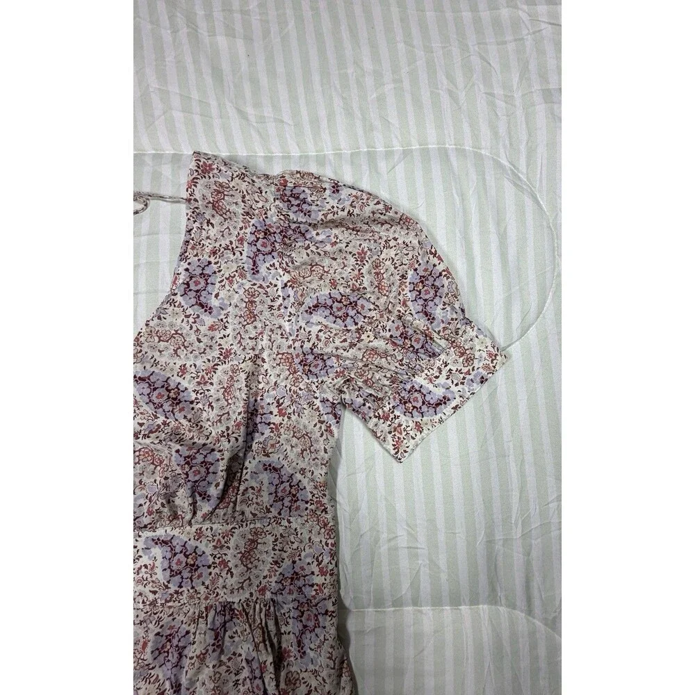 J.Crew Re‑Imagined floral puff sleeve peplum blouse V‑neck tie back XS/S